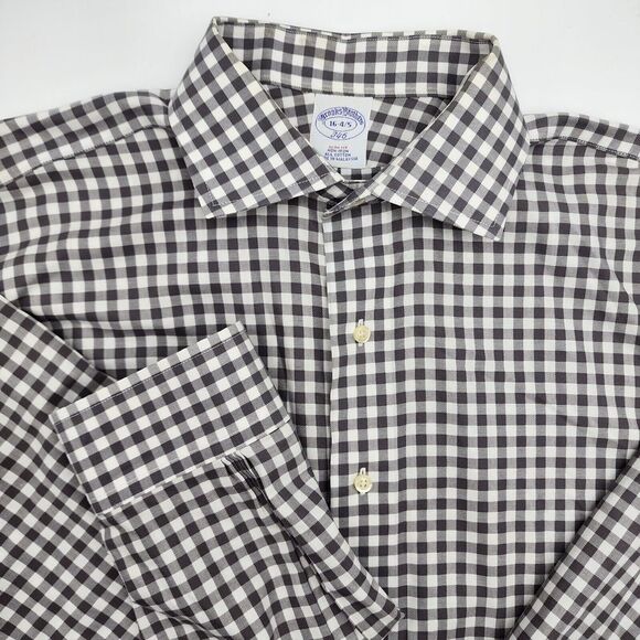 Brooks Brothers 346 Slim Fit Plaid Twill Fancy Men's Shirt White Gray 16 4/5‎ - Picture 1 of 13